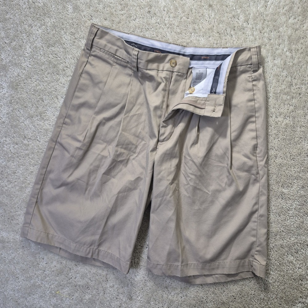 Callaway Pleated Golf Shorts C Tech Men 32 Khaki 11 Inch Grandpa 90s Comfort
